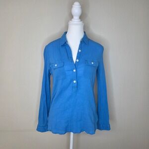 Boden Blue Cotton Pullover Shirt Womens Long Sleeve Size 6
